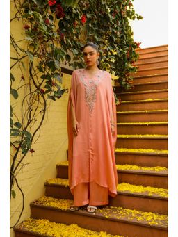Ajiesh Oberoi - Peach Bulbul Kaftan with Palazzo (Set of 2)