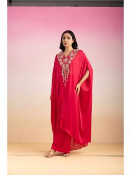 Ajiesh Oberoi - Pink Bulbul Kaftan with Palazzo (Set of 2)