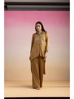 Ajiesh Oberoi - Brown Chamakh Palazzo with Shirt (Set of 2)
