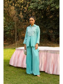 Ajiesh Oberoi - Blue Chamakh Palazzo with Shirt (Set of 2)