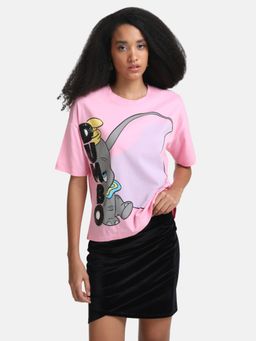 Kazo - Pink Dumbo Disney Printed T-shirt With Text Sequin Work