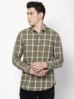 Lee - Men Olive Checked Slim Fit Shirt