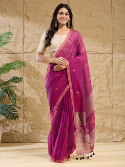 Fabindia - Purple Cotton Hand Woven Saree Without Blouse Piece