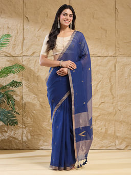 Fabindia - Blue Cotton Hand Woven Saree Without Blouse Piece