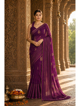 AMRUTKALA SAREES - Purple Designer Georgette Printed Saree with Unstitched Blouse