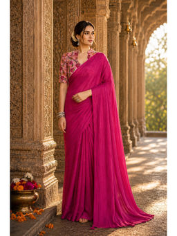 AMRUTKALA SAREES - Rani Pink Designer Silk Solid Tassels Saree with Unstitched Blouse