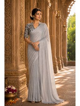AMRUTKALA SAREES - Grey Designer Silk Solid Tassels Saree with Unstitched Blouse