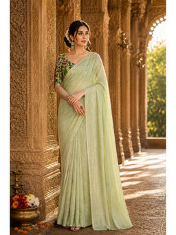 AMRUTKALA SAREES - Light Green Designer Silk Solid Lace Work Saree with Unstitched Blouse
