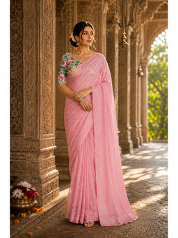 AMRUTKALA SAREES - Pink Designer Silk Solid Saree with Unstitched Blouse