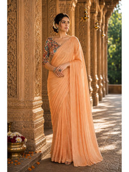 AMRUTKALA SAREES - Orange Designer Silk Solid Lace Work Saree with Unstitched Blouse