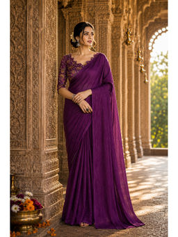 AMRUTKALA SAREES - Purple Designer Silk Solid Saree with Unstitched Blouse