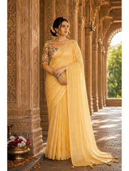 AMRUTKALA SAREES - Yellow Designer Silk Solid Tassels Saree with Unstitched Blouse