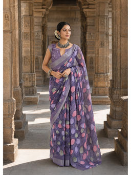 AMRUTKALA SAREES - Lavender Designer Silk Printed Saree with Unstitched Blouse
