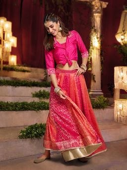 Aurelia - Pink Floral Crop Top with Jacket and Skirt