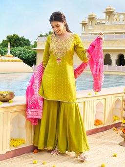 Aurelia - Green Embroidered Kurta with Palazzo and Dupatta