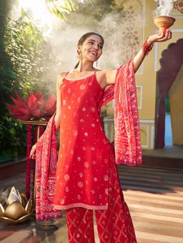 Aurelia - Red Printed Kurta with Palazzo and Dupatta