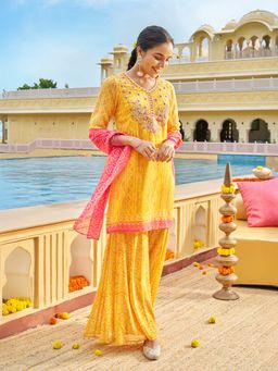 Aurelia - Yellow Floral Kurta with Sharara and Dupatta