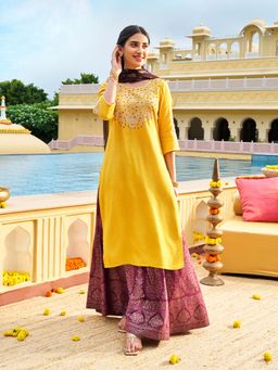 Aurelia - Womens Mustard Sequined Straight Kurta
