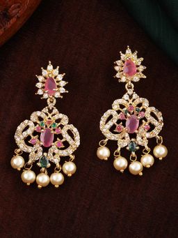 Estele - Gold Plated CZ Dazzling Earrings With Pearl For Women