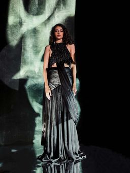 Deme - Phantom Black Pre-Pleated Saree with Stitched Blouse