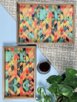 VarEesha - Mosaic Mango Wood Rectangular Trays Set of Two