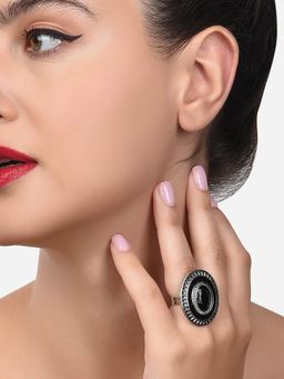 Zaveri Pearls - Black Fusion Wear Oxidised Oval Shape Finger Ring-ZPFK14497