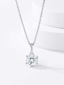 Ornate Jewels - 925 Silver 2 Carat American Diamond Solitaire Pendant With Chain For Women & Girls