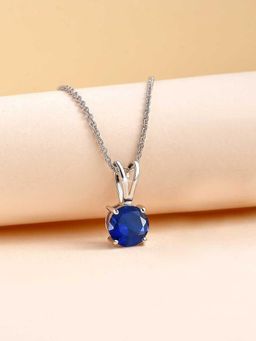 Ornate Jewels - 925 Silver 0.50 Carat Blue Sapphire Solitaire Pendant With Chain For Women & Girls