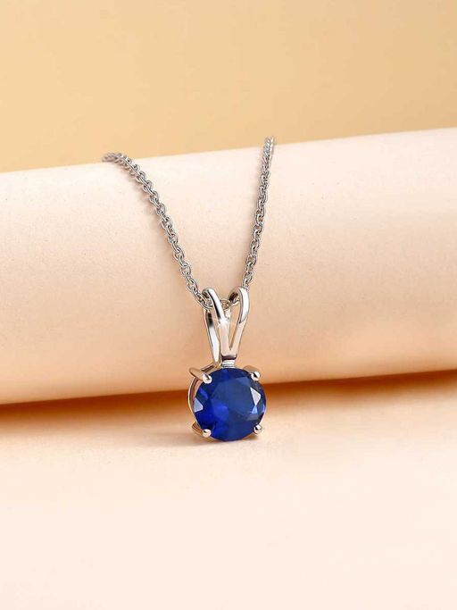 Ornate Jewels 925 Silver 0.50 Carat Blue Sapphire Solitaire Pendant With Chain For Women & Girls