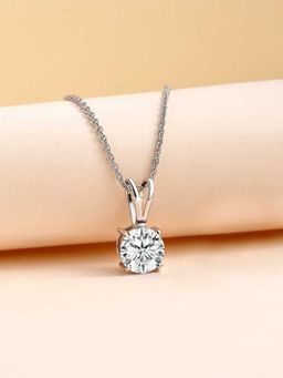 Ornate Jewels - 925 Silver 0.50 Carat American Diamond Solitaire Pendant With Chain For Women & Girls