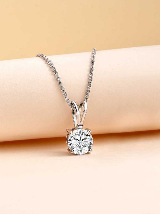 Ornate Jewels 925 Silver 0.50 Carat American Diamond Solitaire Pendant With Chain For Women & Girls
