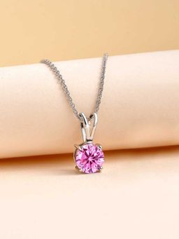 Ornate Jewels - 925 Silver 0.50 Carat Pink American Diamond Pendant With Chain For Women & Girls