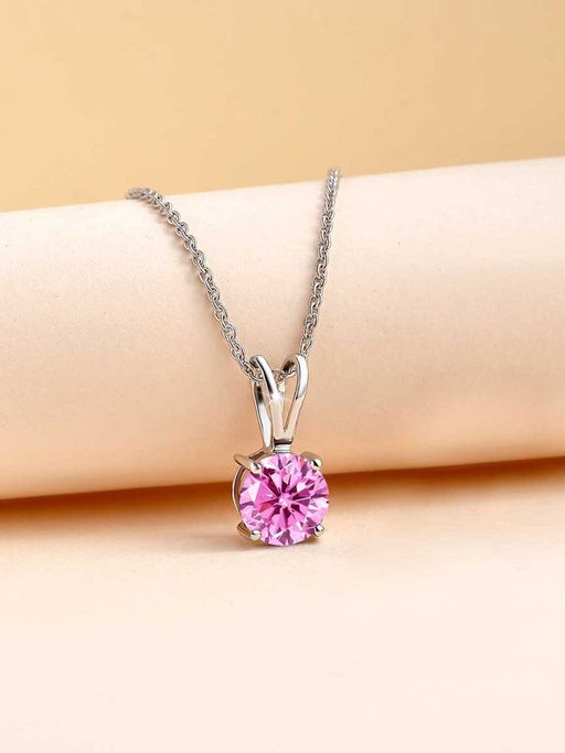 Ornate Jewels 925 Silver 0.50 Carat Pink American Diamond Pendant With Chain For Women & Girls