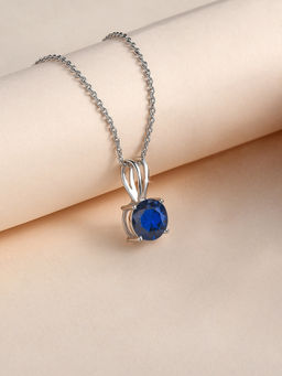 Ornate Jewels - 925 Silver 1 Carat Blue Sapphire Solitaire Pendant With Chain For Women & Girls
