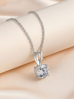 Ornate Jewels - 925 Silver 1 Carat American Diamond Solitaire Pendant With Chain For Women & Girls
