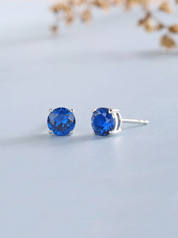 Ornate Jewels - 925 Silver 1 Carat Blue Sapphire Solitaire Stud Earring For Women & Girls