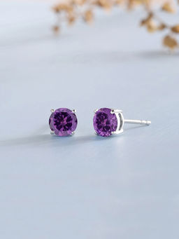 Ornate Jewels - 925 Silver 1 Carat Purple Amethyst Solitaire Stud Earring For Women & Girls