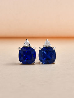 Ornate Jewels - 925 Silver 0.80 Carat Blue Sapphire Solitaire Stud Earring For Women & Girls