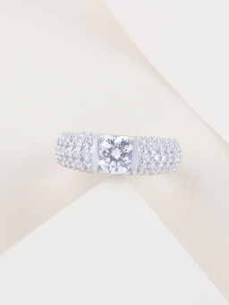 Ornate Jewels - 925 Silver 0.5 Carat American Diamond Halo Ring For Women & Girls