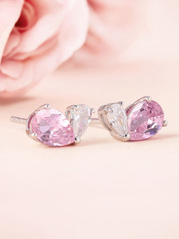 Ornate Jewels - Toi Et Moi 925 Silver Pink American Diamond Stud Earring for Women & Girls (Free Size)