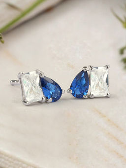 Ornate Jewels - Toi Et Moi 925 Silver Blue Sapphire Stud Earring for Women & Girls (Free Size)
