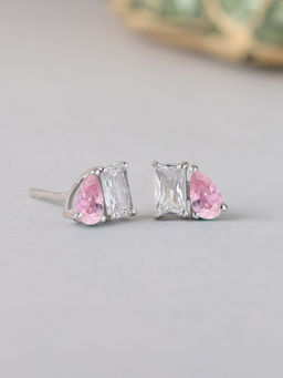 Ornate Jewels - Toi Et Moi 925 Silver Pink American Diamond Stud Earring for Women & Girls (Free Size)