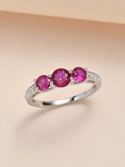 Ornate Jewels - 925 Silver Three Stone Pink Party Wear Ring For Women And Girls