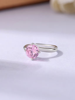 Ornate Jewels - 925 Silver Round 3.40 Carat Pink CZ Solitaire Adjustable Ring for Women & Girls