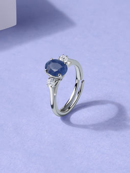 Ornate Jewels - 925 Silver 1.65 Carat Blue Sapphire Halo Adjustable Ring for Women & Girls