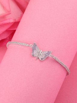 Ornate Jewels - 925 Silver Rhodium Plated Round American Diamond Butterfly Bracelet for Women & Girls
