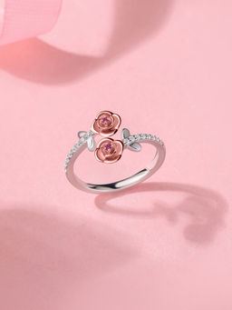 Ornate Jewels - 925 Silver 18K Rose Gold Plated Ruby Adjustable Ring for Women & Girls
