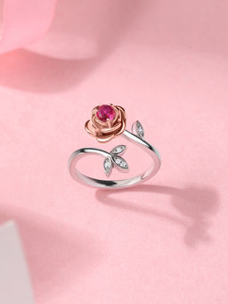 Ornate Jewels - 925 Silver 18K Rose Gold Plated Ruby Adjustable Ring for Women & Girls