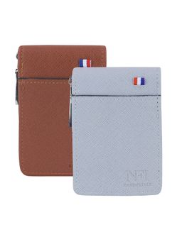 NFI Essentials - PU Leather 9 Slots Card Holder - Grey & Brown (Pack of 2)