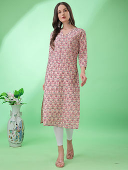 Tikhi Imli - Beige Color Silk Blend V-Neck Straight Kurta